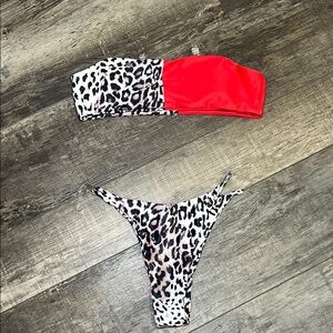 Leopard Print and Red Bikini Set